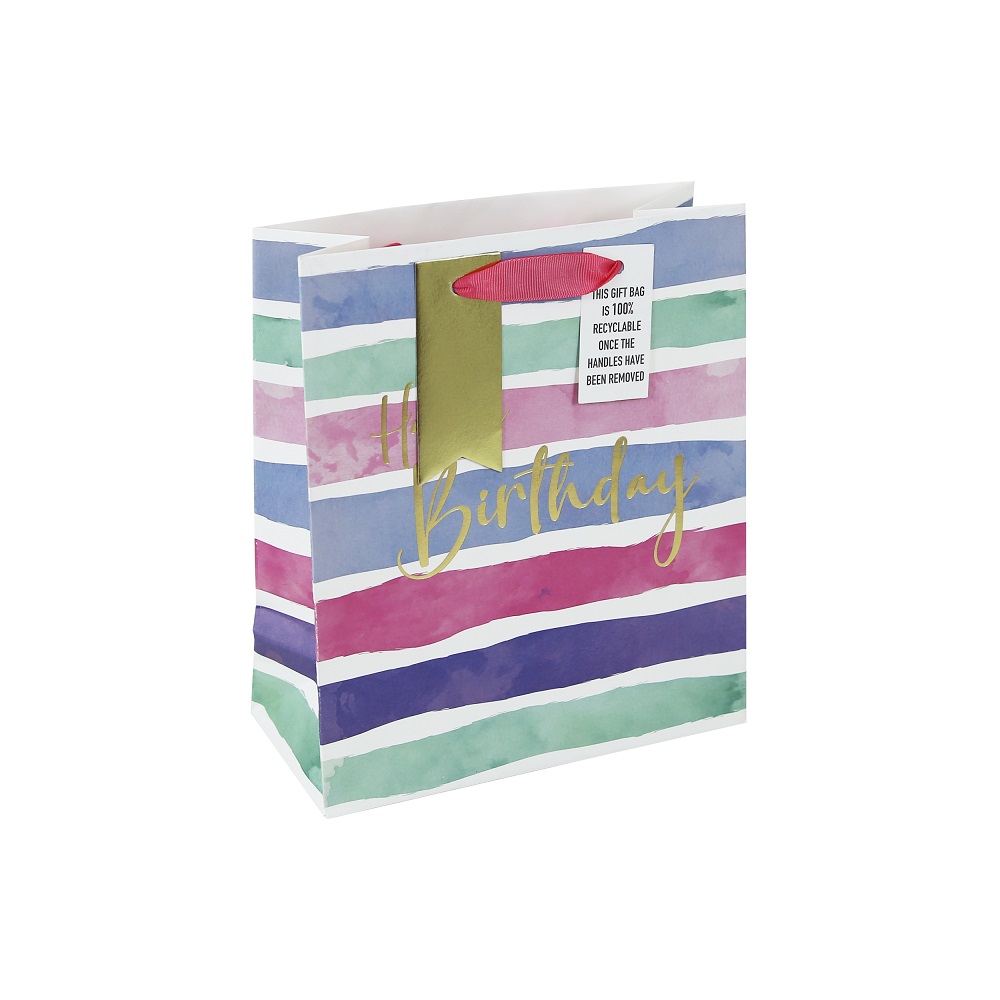 GIFT BAG FEMALE BDAY STRIPE M (33961-3C)